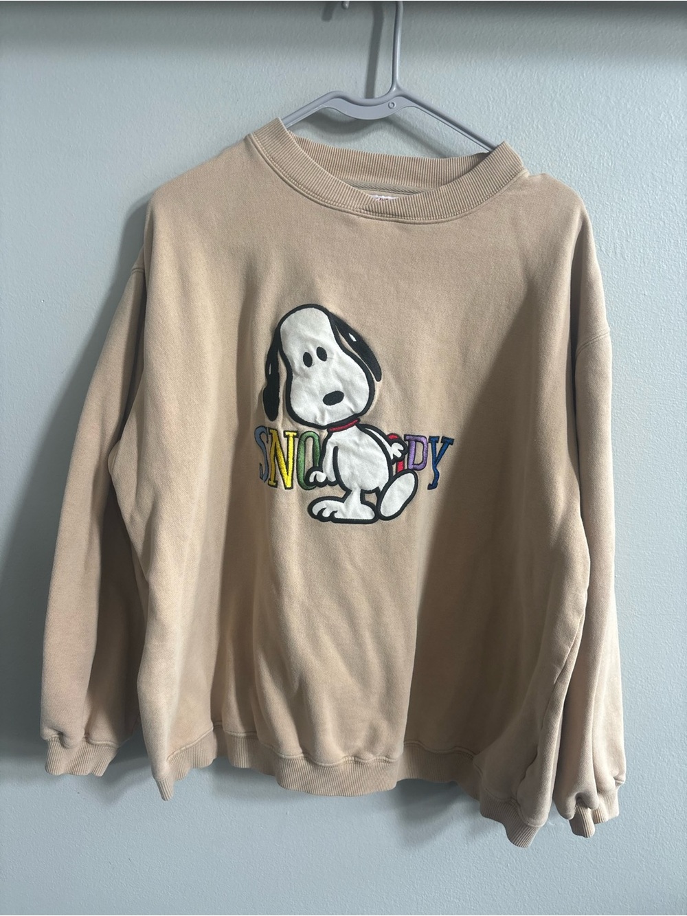 Beige Snoopy Embroidered Crewneck Sweatshirt